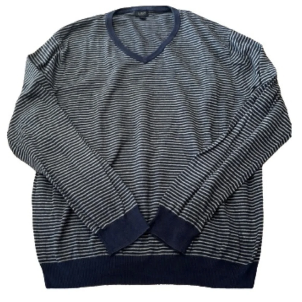J. Crew navy/gray striped v-neck cotton/wool sweater size XL